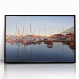 Large abstract wall art featuring a stylized European scenery in muted tones on a framed acrylic.