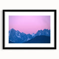 Colorful abstract art print of the French Alps in a black frame with mat, ideal for extra large wall art in the living room.
