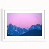 Textured art print of the French Alps in abstract style with a white frame, featuring earthy and blue tones.