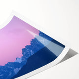 Extra large wall art featuring line art flowers over a scenic French Alps backdrop, in a rolled print format.