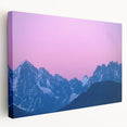 Panoramic view of the French Alps on a stretched canvas, using muted earth tones, ideal for kitchen wall art.