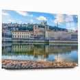 Acrylic print of Lyon, France cityscape in muted earth tones, suitable for dining room decor.