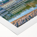 Art deco poster of Lyon, France, in muted earth tones on rolled canvas, suitable for dining room wall art.