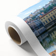 Art Deco poster of Lyon, France scenery on rolled canvas, featuring pastel shades, ideal for nursery wall art.