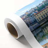 Art Deco poster of Lyon, France scenery on rolled canvas, featuring pastel shades, ideal for nursery wall art.