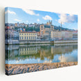 Large art print of Lyon, France, with vibrant twilight hues on stretched canvas, ideal for kitchen wall art.