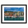 Extra large framed wall art of abstract Nice, France scenery in vibrant, colorful textures, ideal for living room decor.