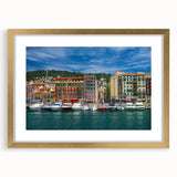 Abstract art print depicting a serene European landscape in muted earth tones on a framed canvas.