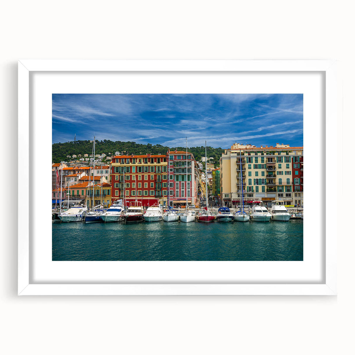 Textured art print of an abstract European scenery in muted earth tones, framed with a white mat, suitable for bedroom decor.