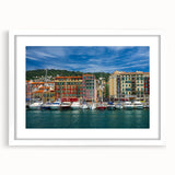 Textured art print of an abstract European scenery in muted earth tones, framed with a white mat, suitable for bedroom decor.