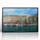 Large abstract wall art of Nice, France in muted blue and gray tones on a framed acrylic, ideal for modern living room decor.