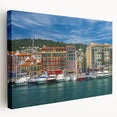 Large canvas print of the Nice, France skyline in muted earth tones, suitable for kitchen wall art.