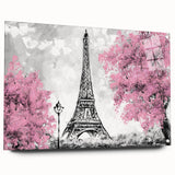 Acrylic print of Paris scenery with soft pastel hues, ideal for dining room decor.