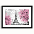 Extra large, textured abstract art print of a colorful Paris scenery on a black framed canvas, ideal for living room decor.