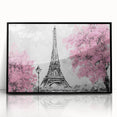 Large abstract wall art depicting a stylized Paris skyline in black and white tones on a framed acrylic.
