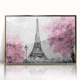 Art deco poster of Paris scenery in gold acrylic frame, ideal for modern art wall decor in a nursery.