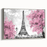 Landscape art painting of a Paris scene in colorful art style, framed in silver on canvas, ideal for living room decor.