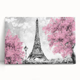 Black and white print of the Eiffel Tower on large stretched canvas, suitable for kitchen wall art.