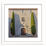 Textured art print of abstract Provence landscape in muted earth tones on framed white canvas, suitable for bedroom decor.