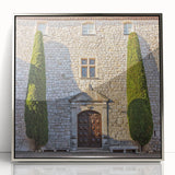 Large art print of a Provence landscape in muted earth tones on silver-framed acrylic, suitable for nursery wall art.