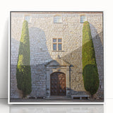 Mid-century modernist art depicting a serene Provence landscape in soft pastel colors, framed acrylic.