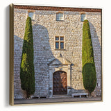 Landscape painting of Provence with silver and gold hues on a framed canvas, ideal for bedroom wall decor.