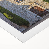 Art deco poster of a Provencal landscape on rolled canvas, featuring muted earth tones, ideal for dining room wall art.