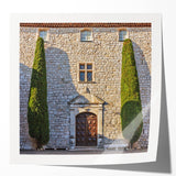 Scenic Provence landscape with lavender fields in muted purple and green tones on a rolled print.