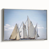 Landscape art painting of a scenic French village with colorful houses, printed on a silver-framed canvas.