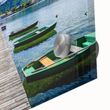 Mid-century modernist acrylic print of abstract Bavarian landscape in muted earth tones, ideal for dining room art.