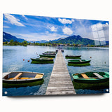 Acrylic print of a Bavarian landscape in muted greens and blues, suitable for bedroom or dining room decor.