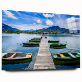 Acrylic print of a serene Bavarian landscape in soft green and blue hues, ideal for bedroom or dining room art.