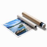 Extra large rolled print of Bavarian scenery in muted green and blue tones, suitable for classy bathroom wall art.