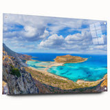 Acrylic print of a Crete, Greece landscape in muted earth tones, ideal for dining room decor.