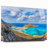 Acrylic print of a Crete, Greece landscape in muted earth tones, ideal for bedroom or dining room art.