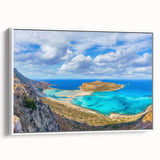 Vintage poster art of Crete, Greece, featuring colorful scenery on extra large framed canvas, ideal for living room decor.