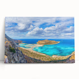 Black and white photograph of the Crete coastline on stretched canvas, suitable as large kitchen wall art.