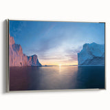 Landscape art painting of a Greenland scenery on a framed canvas, featuring muted green and blue tones.