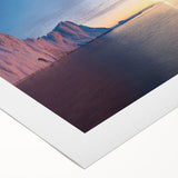 Art deco poster of a Greenland landscape in muted green and blue tones on rolled canvas, suitable for dining room decor.