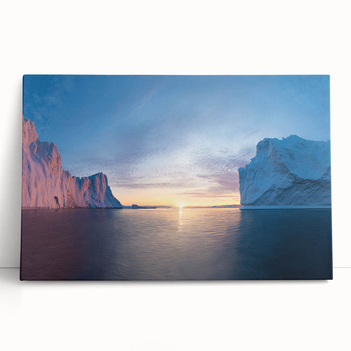 Large black and white photo of a Greenlandic landscape on stretched canvas, suitable for kitchen wall art.