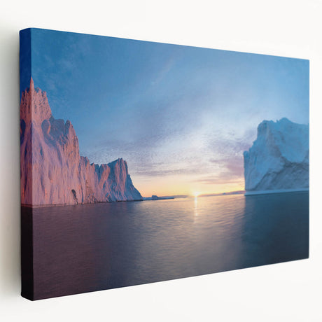 Landscape painting of Greenland on stretched canvas, featuring muted green and blue tones, ideal for kitchen wall art.