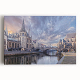 Black and white stretched canvas of a European cityscape, ideal for kitchen wall art or bedroom ambiance.