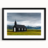 Extra large, textured abstract art print of vibrant Icelandic scenery on a framed canvas, ideal for living room decor.