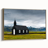 Framed canvas landscape art of Iceland's scenery in muted earth tones, ideal for bedroom wall art.