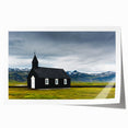 Extra large rolled print of a serene Icelandic landscape with muted green and blue tones, ideal for dining room wall art.