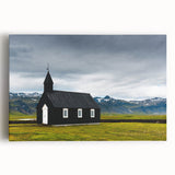 Black and white photo of Icelandic scenery on stretched canvas, ideal for kitchen wall art or bedroom ambiance.