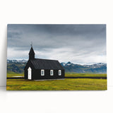 Black and white photo of an Icelandic landscape on large stretched canvas, suitable for kitchen wall art.
