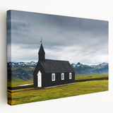 Side view of a stretched canvas depicting a serene Icelandic landscape, ideal for kitchen wall art.