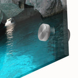 Large abstract depiction of Capri in acrylic glass, featuring mid-century modernist style with vibrant blue and green hues.