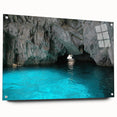 Acrylic print of Capri, Italy scenery in vibrant blues and greens, suitable for dining room decor.